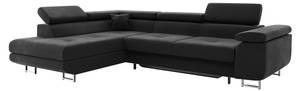 Ecksofa Carl L-Form Links Schwarz - Ecke davorstehend links - Longchair davorstehend links - Ottomane davorstehend links - Schlaffunktion davorstehend rechts