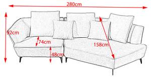 Designsofa GARBO Grau - Armlehne davorstehend rechts - Ecke davorstehend rechts - Ottomane davorstehend links