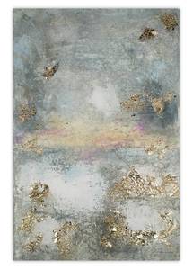 Bild handgemalt Rockpool Impressions Grau - Massivholz - Textil - 80 x 120 x 4 cm