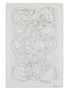 Tableau peint Forever joined Circles Gris - Blanc - Bois massif - Textile - 60 x 90 x 4 cm