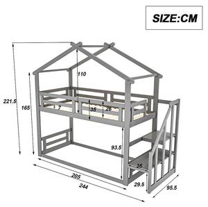 Hausbett ZHANG AGB14 Grau - Holzwerkstoff - Massivholz - 96 x 222 x 244 cm