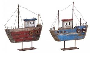 Dekorative Schiffe aus Holz auf Ständer Massivholz - 22 x 23 x 4 cm