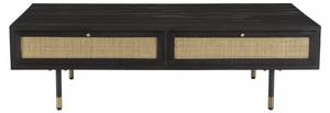 Table basse en pin noire 4 tiroirs Noir - En partie en bois massif - 70 x 40 x 140 cm