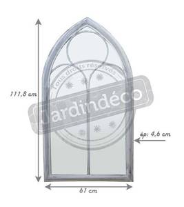 Grand miroir fenêtre en métal Eglise Gris - Métal - 61 x 112 x 5 cm