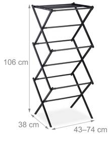 Wäscheständer klappbar mit 50 Klammern Schwarz - Metall - Kunststoff - 74 x 106 x 38 cm