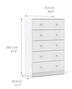 Commode Maria Blanc - En partie en bois massif - 72 x 108 x 30 cm