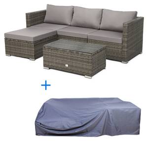 Rattan-Lounge Set QUEENS Grau - Kunststoff - Polyrattan - 202 x 63 x 130 cm