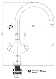 Küchen Armatur 3 wege mit U-Auslauf Metall - 35 x 39 x 5 cm