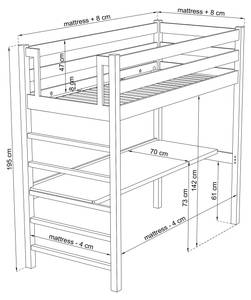 Hochbett N01 mit Schreibtisch Eiche Hell - 80 x 190 cm