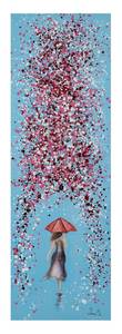 Tableau peint Flowerway to Dream Bleu - Rose foncé - Bois massif - Textile - 40 x 120 x 4 cm