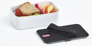 Lunchbox mit Fach, 19 x 12 x 6,5 cm Pink - Weiß