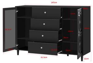 Sideboard mit Spiegel EurynomⅡ Schwarz - Holzwerkstoff - Glas - Metall - 147 x 102 x 40 cm