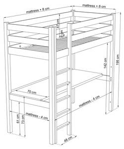 Hochbett N05 mit Schreibtisch Eiche - Weiß - 120 x 200 cm