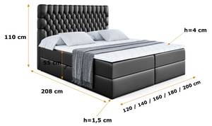 Boxspringbett DAISY Hochglanz Schwarz - Breite: 180 cm - H4