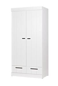 Armoire en pin 2 portes 2 tiroirs blanc Blanc