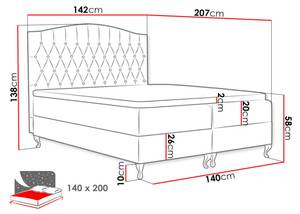 Boxspringbett Puerto Burgunderrot - Breite: 142 cm