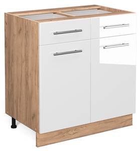 Küchenunterschrank Fame-Line 38347 Hochglanz Weiß - Sonoma Eiche Trüffel Dekor - 80 x 82 x 51 cm