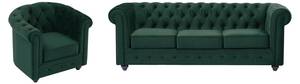 Couchgarnitur CHESTERFIELD 2er-Set Grün - Textil - 88 x 72 x 205 cm