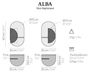 ALBA L SLIM Nachttisch Blau - Eiche - Weiß