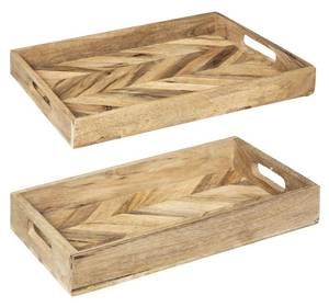 Dekotablett aus Holz WILD, 2er-Set Braun - Massivholz - 31 x 5 x 41 cm