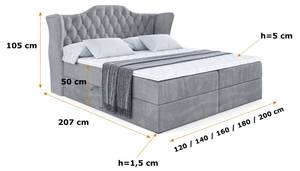 Boxspringbett VILA Hellgrau - Breite: 180 cm - H4