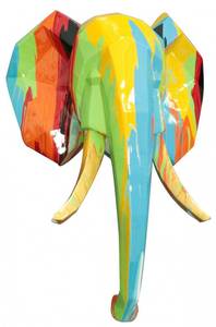 Statue murale tête éléphant multicolore Porcelaine - 62 x 42 x 33 cm