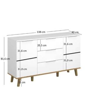 Sideboard NEPAL Weiß/Eiche Weiß - Holz teilmassiv - 40 x 81 x 138 cm