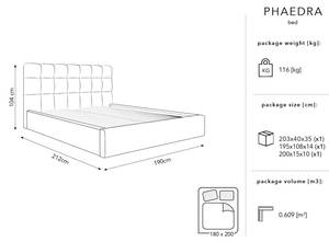 Bett mit Box + Kopfteil PHAEDRA Schiefergrau