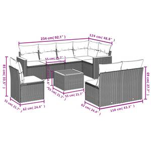 Gartensitzgruppe K4924(9-tlg) Schwarz - Massivholz - 69 x 62 x 62 cm