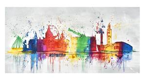 Tableau peint Hanover Skyline Silhouette Gris - Bois massif - Textile - 120 x 60 x 4 cm