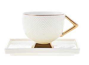 Kaffetassenset Art Deco (2er Set) Gold - Weiß - Porzellan - 12 x 17 x 17 cm