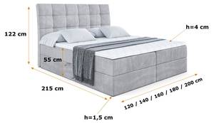 Boxspringbett APO Hellgrau - Breite: 160 cm - H4