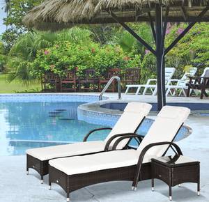 Sonnenliege-Set (3er-Set) 862-011BN Braun - Weiß - Polyrattan - 73 x 103 x 200 cm