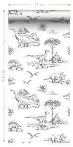 papier peint dinosaures 7347 Noir - Fibres naturelles - Textile - 53 x 1005 x 1005 cm