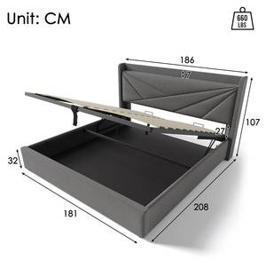 Polsterbett YU AGC8 Grau - Breite: 186 cm