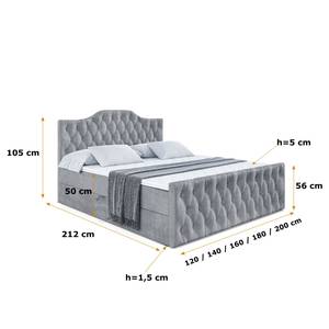 Boxspringbett VILA-1-Z Hellgrau - Breite: 160 cm - H3