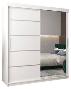 ARMOIRE À PORTES COULISSANTES VERONA 2 Gris miroir - Blanc - Largeur : 180 cm