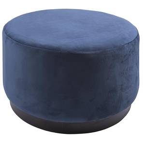 Pouf rond en velours (L) bleu denim Bleu - Textile - 50 x 30 x 50 cm