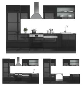 Küchenzeile R-Line 300cm ohne AP Anthrazit - Hochglanz Schwarz