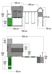Spielturm MightyMansion mit Turmanbau Grün - Massivholz - 465 x 300 x 536 cm