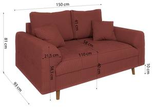 Sofa Neo 2-Sitzer Cord-Stoff Rubinrot