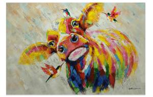 Tableau peint Colourful Farm Life Bois massif - Textile - 120 x 80 x 4 cm