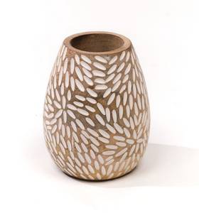 Vase Runder Mango Wood Beige - Holzwerkstoff - Massivholz - 12 x 15 x 12 cm