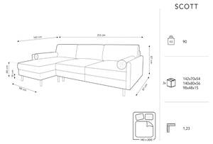 Schlaf-Ecksofa + Box SCOTT 5 Sitzplätze Schiefergrau