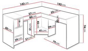 Eckschreibtisch Fotyn Weiß - Holzwerkstoff - 142 x 74 x 142 cm