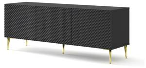 Tv lowboard RAVENNA C RTV150 3D Schwarz - Hochglanz Schwarz - Gold