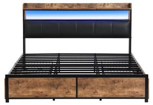 Polsterbett mit LED | P-I-18 Braun - Kunstleder - 163 x 112 x 216 cm