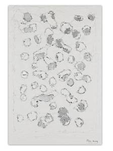 Tableau peint à la main A silver Shimmer Argenté - Blanc - Bois massif - Textile - 60 x 90 x 4 cm