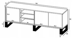 Tv-Lowboard APOLLO Schwarz - Eiche Wotan Dekor