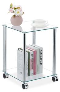 Glas Beistelltisch mit Rollen Schwarz - Silber - Glas - Metall - Kunststoff - 34 x 46 x 34 cm